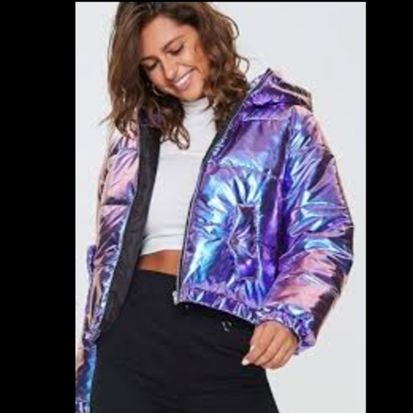 Iridescent Metallic Puffer Jacket 